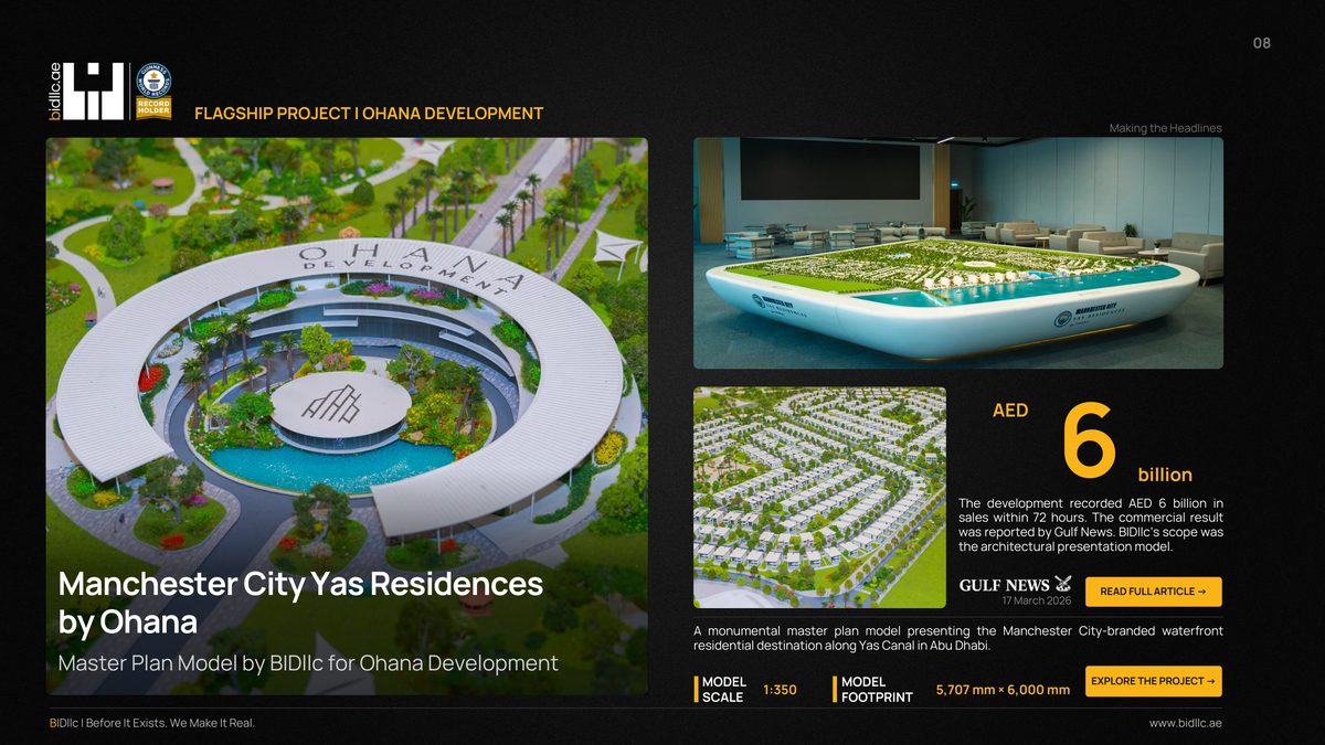 BIDllc Company Profile — page 8: FLAGSHIP PROJECT | OHANA DEVELOPMENT 08 Manchester City Yas Residences by Ohana Master Plan Model by BIDllc