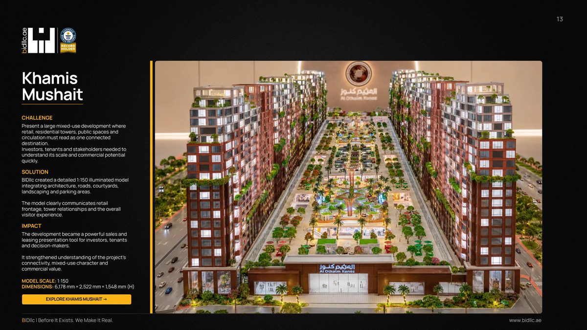 BIDllc Company Profile — page 13: Khamis Mushait EXPLORE KHAMIS MUSHAIT → 13 MODEL SCALE: 1:150 DIMENSIONS: 6,178 mm × 2,522 mm × 1,548 mm (H)